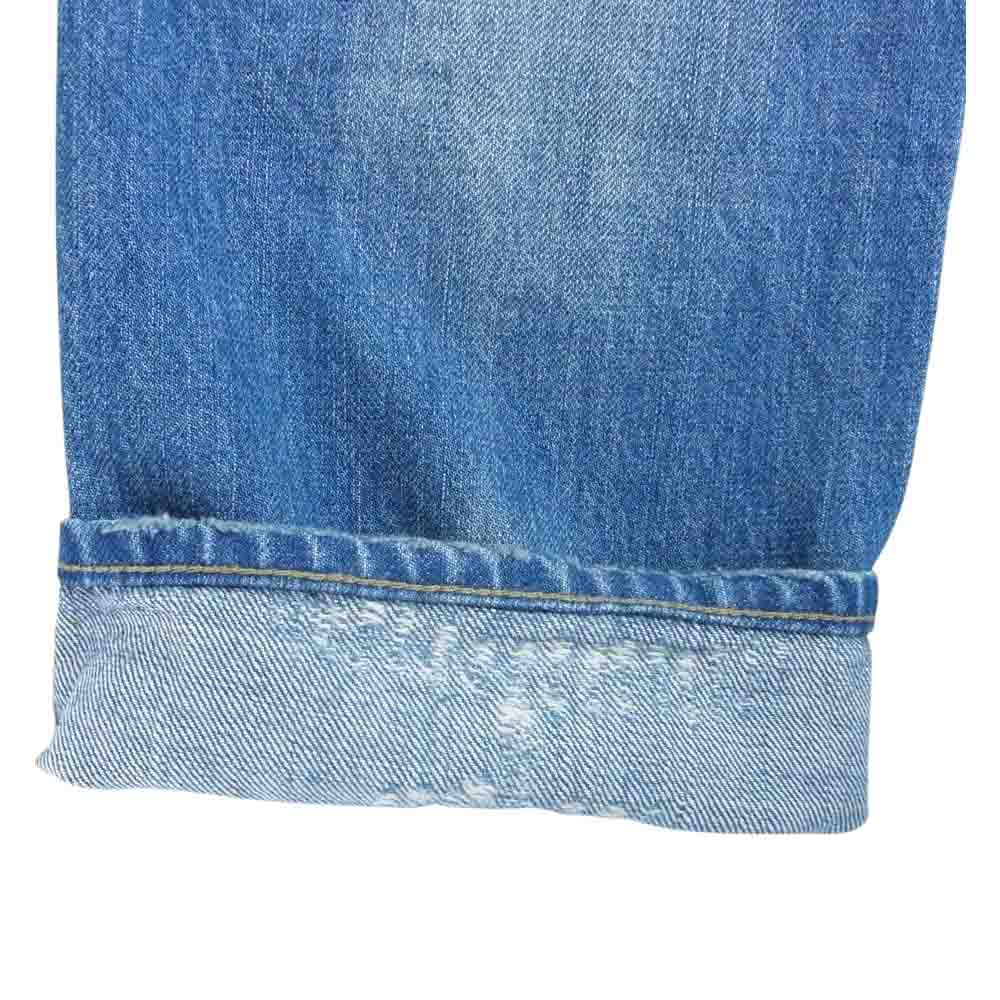A BATHING APE アベイシングエイプ SLIM FIT DENIM JEANS スリム フィット デニム ジーンズ シンチバック スター刺繍 裏地カモ ダメージ加工 パンツ インディゴブルー系 L【中古】