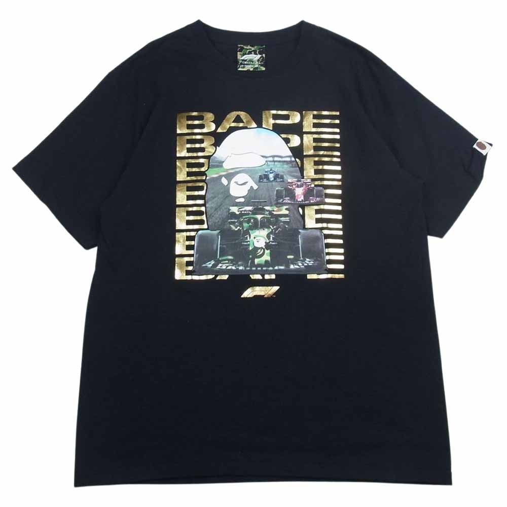 A BATHING APE アベイシングエイプ × Formula1 フォーミュラワン レーシング フォト ロゴ プリント 半袖 Tシャツ ブラック系 L【中古】