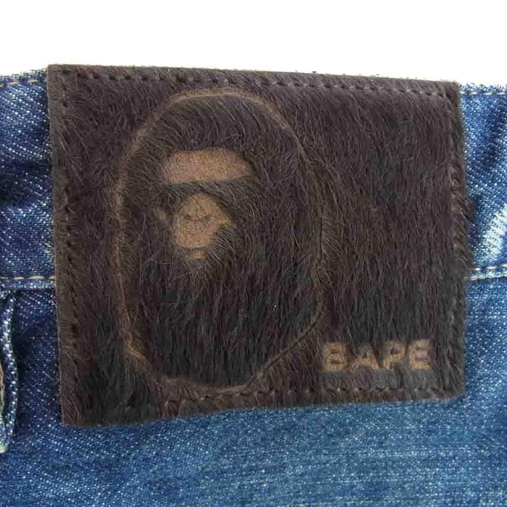A BATHING APE アベイシングエイプ SLIM FIT DENIM JEANS スリム フィット デニム ジーンズ シンチバック スター刺繍 裏地カモ パンツ インディゴブルー系 L【中古】