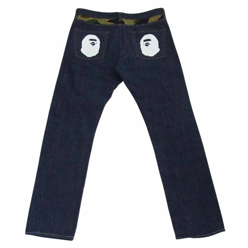 A BATHING APE アベイシングエイプ 2008 TYPE-05 SLIM TAPER スリム テーパード バックヘッドプリント カモ リジット デニム ジーンズ パンツ インディゴブルー系 XL【中古】