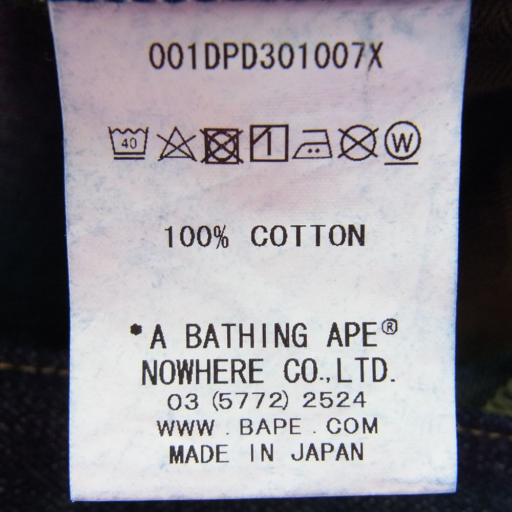 A BATHING APE アベイシングエイプ 2008 TYPE-05 SLIM TAPER スリム テーパード バックヘッドプリント カモ リジット デニム ジーンズ パンツ インディゴブルー系 XL【中古】