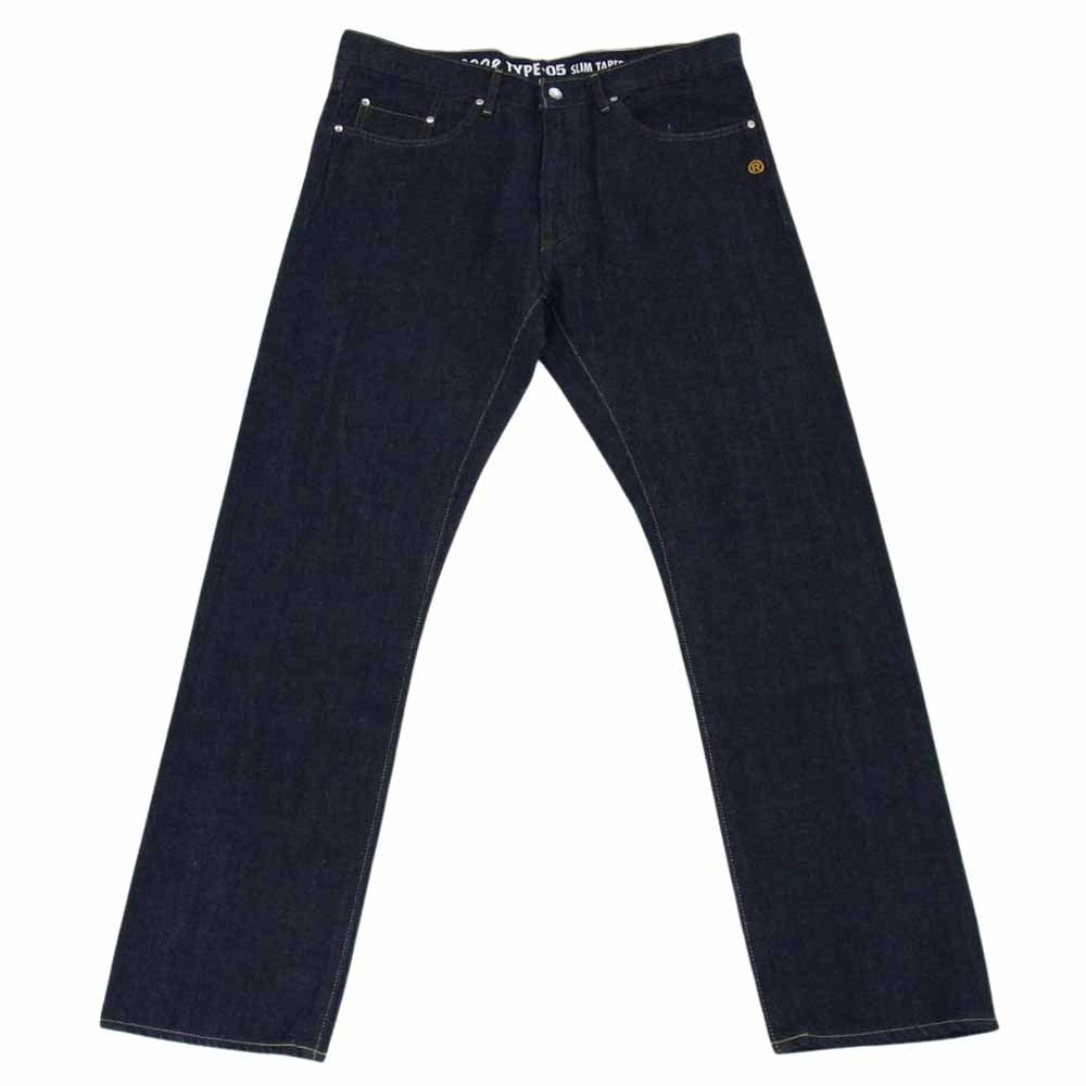 A BATHING APE アベイシングエイプ 2008 TYPE-05 SLIM TAPER スリム テーパード バック刺繍 ワッペン リジット デニム ジーンズ パンツ インディゴブルー系 XL【中古】