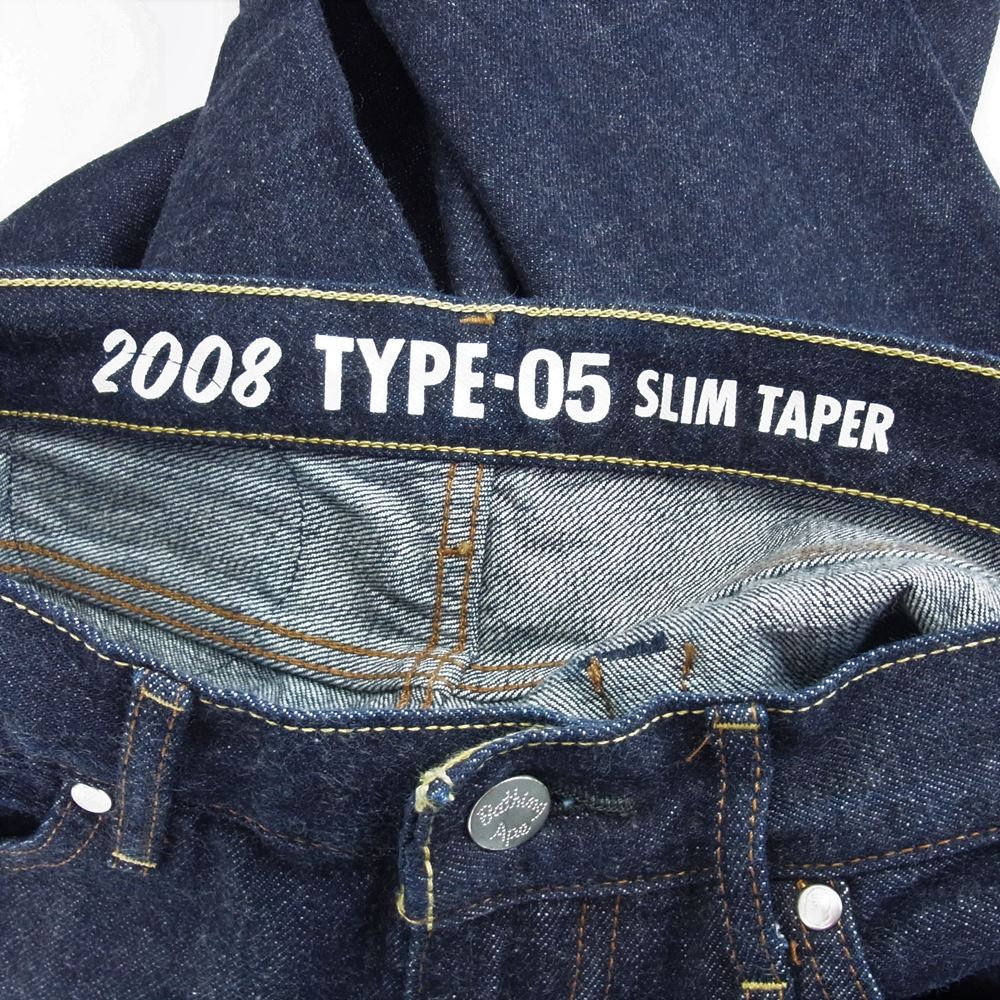 A BATHING APE アベイシングエイプ 2008 TYPE-05 SLIM TAPER スリム テーパード バック刺繍 ワッペン リジット デニム ジーンズ パンツ インディゴブルー系 XL【中古】