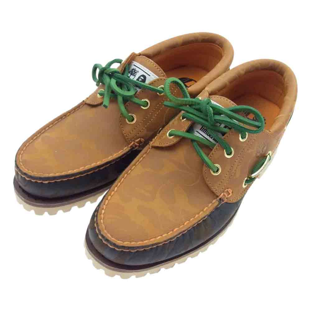 A BATHING APE アベイシングエイプ × Timberland ティンバーランド 3-EYE Authentic Handsewn Boat Shoe スリーアイ カモ ロー シューズ ブラウン系 26.5cm【新古品】【未使用】【中古】