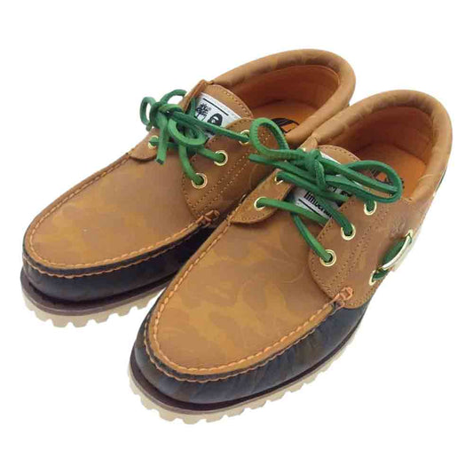 A BATHING APE アベイシングエイプ × Timberland ティンバーランド 3-EYE Authentic Handsewn Boat Shoe スリーアイ カモ ロー シューズ ブラウン系 26.5cm【新古品】【未使用】【中古】