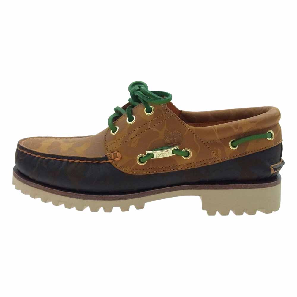 A BATHING APE アベイシングエイプ × Timberland ティンバーランド 3-EYE Authentic Handsewn Boat Shoe スリーアイ カモ ロー シューズ ブラウン系 26.5cm【新古品】【未使用】【中古】