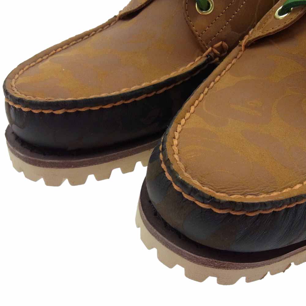 A BATHING APE アベイシングエイプ × Timberland ティンバーランド 3-EYE Authentic Handsewn Boat Shoe スリーアイ カモ ロー シューズ ブラウン系 26.5cm【新古品】【未使用】【中古】