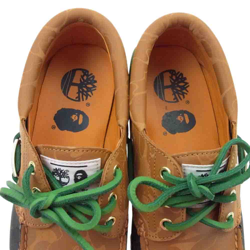 A BATHING APE アベイシングエイプ × Timberland ティンバーランド 3-EYE Authentic Handsewn Boat Shoe スリーアイ カモ ロー シューズ ブラウン系 26.5cm【新古品】【未使用】【中古】