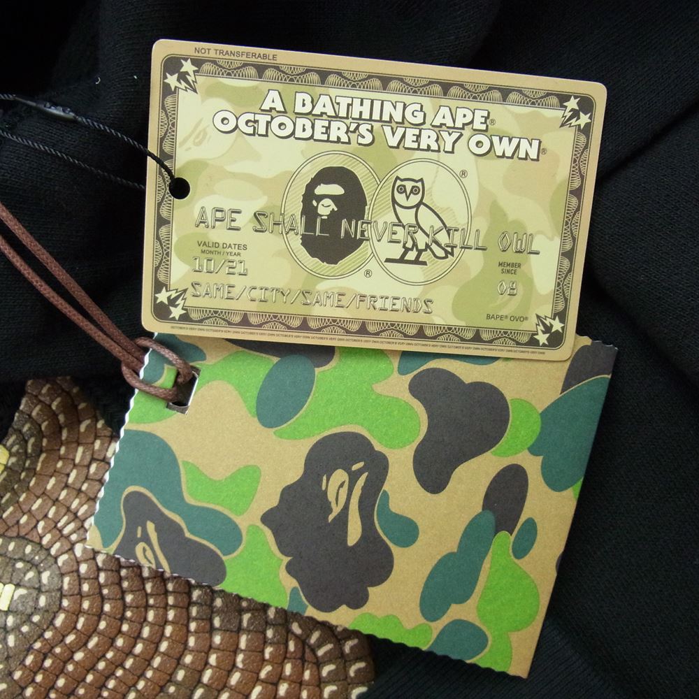 A BATHING APE アベイシングエイプ × Octobers Very Own オクトーバーズベリーオウン OVO PULLOVER HOODIE プリント プルオーバー フーディ パーカー ブラック系 L【新古品】【未使用】【中古】