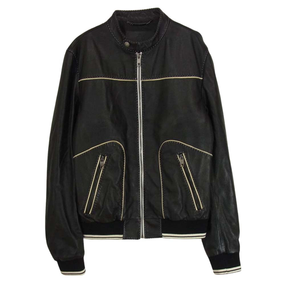 DOLCE&GABBANA ドルチェアンドガッバーナ G9HM6L FUL8N イタリア製 ラムレザー パイピング フルジップ ブルゾン ブラック系 46【中古】