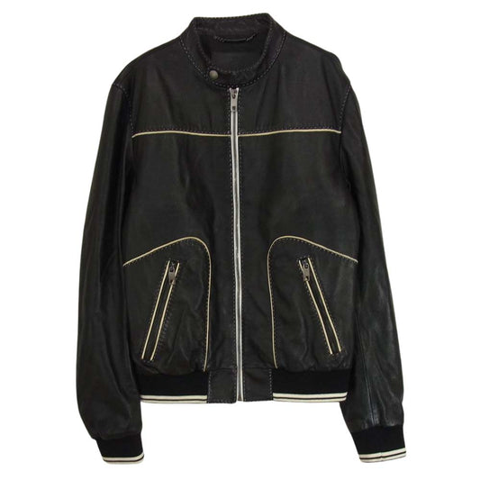 DOLCE&GABBANA ドルチェアンドガッバーナ G9HM6L FUL8N イタリア製 ラムレザー パイピング フルジップ ブルゾン ブラック系 46【中古】