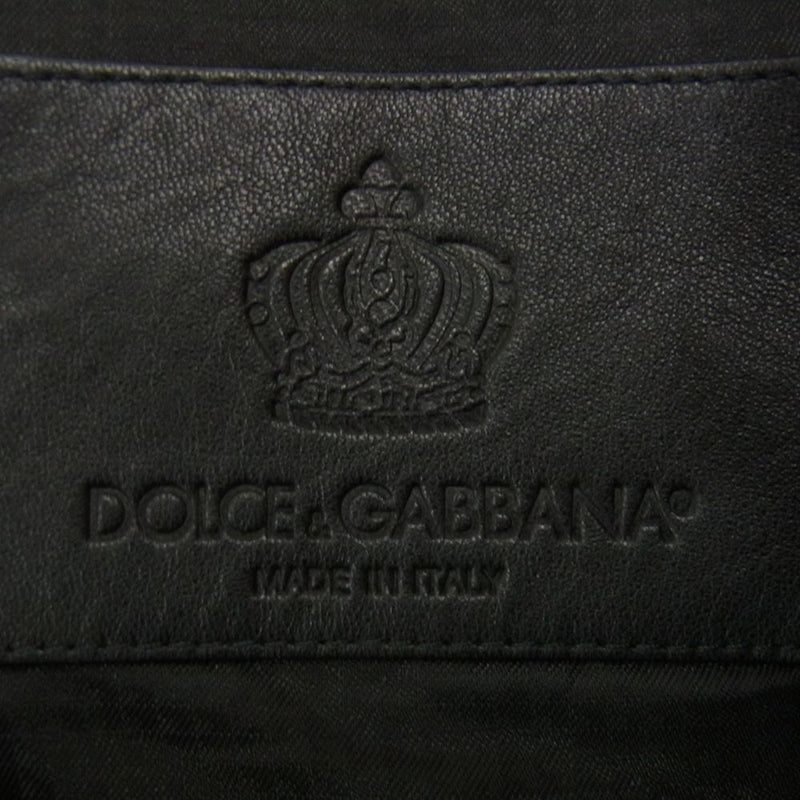 DOLCE&GABBANA ドルチェアンドガッバーナ G9HM6L FUL8N イタリア製 ラムレザー パイピング フルジップ ブルゾン ブラック系 46【中古】