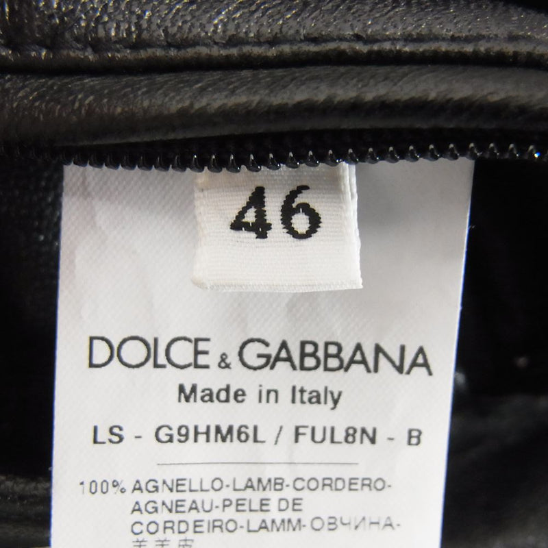 DOLCE&GABBANA ドルチェアンドガッバーナ G9HM6L FUL8N イタリア製 ラムレザー パイピング フルジップ ブルゾン ブラック系 46【中古】