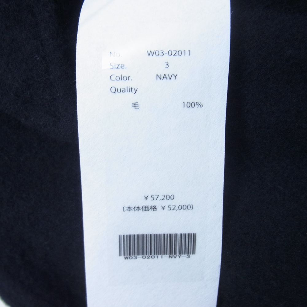 COMOLI コモリ 22AW W03-02011 縮絨ウール ハーフジップ シャツ ウール100％ ネイビー系 3【中古】