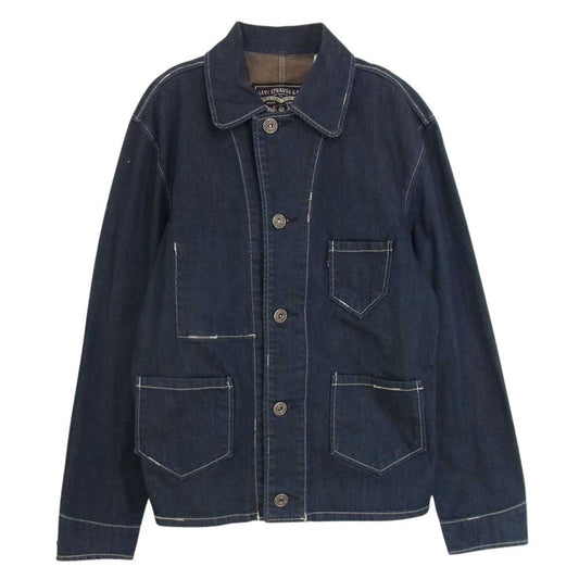 Levi's リーバイス 黒革パッチ 黒タブ デニム カバーオール ワークジャケット インディゴブルー系 M【中古】