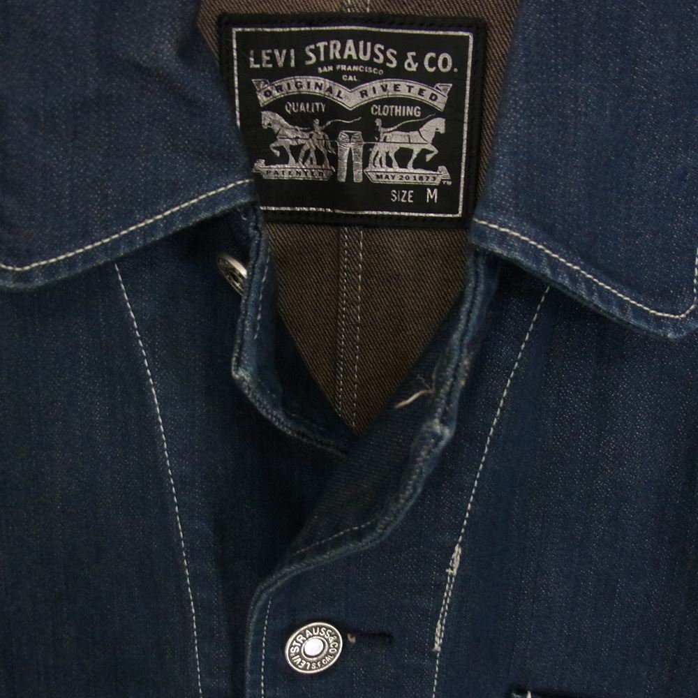 Levi's リーバイス 黒革パッチ 黒タブ デニム カバーオール ワークジャケット インディゴブルー系 M【中古】