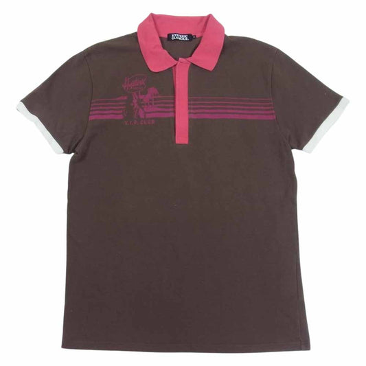 HYSTERIC GLAMOUR ヒステリックグラマー VIP CLUB ガール プリント 半袖 ポロシャツ ブラウン系 ピンク系 L【中古】