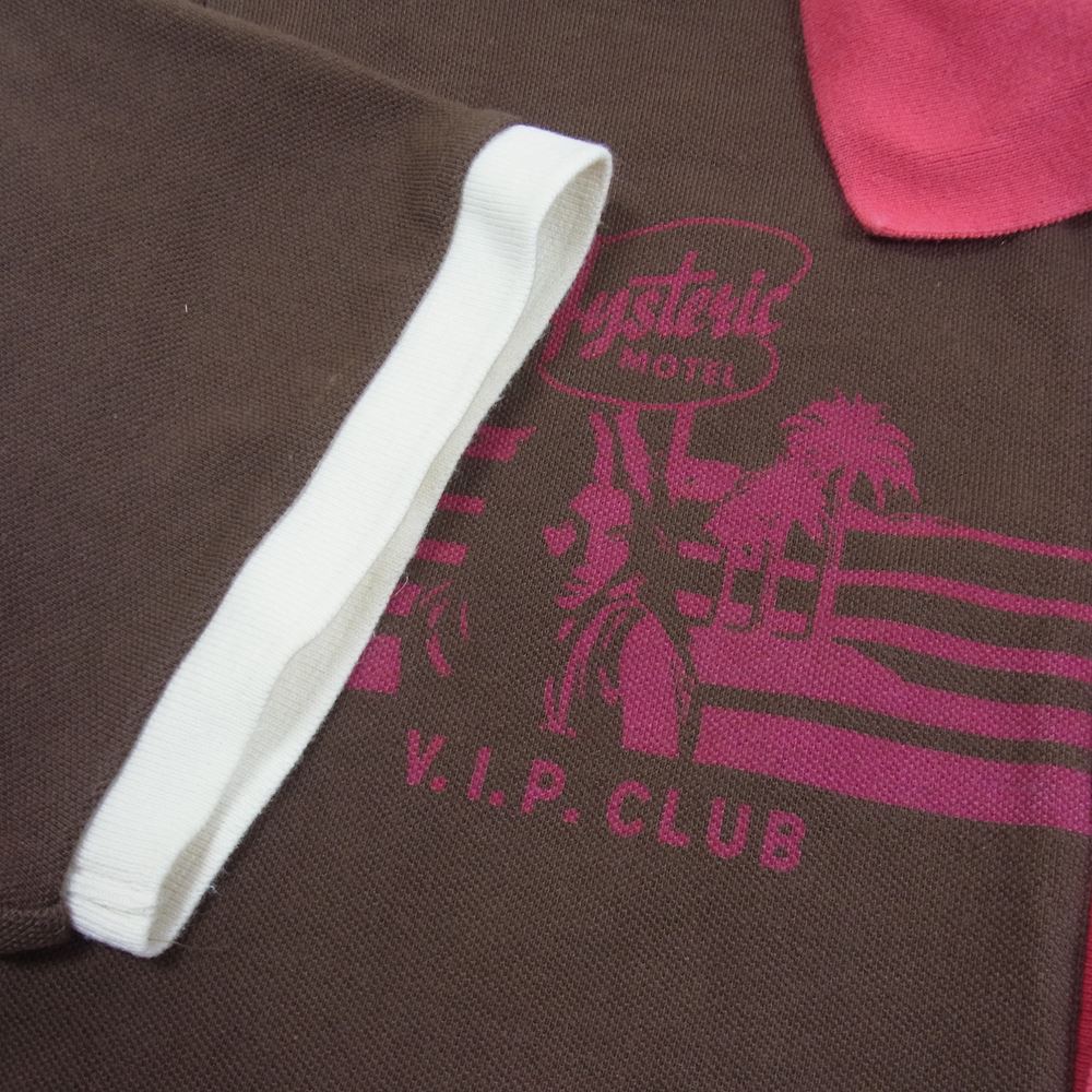 HYSTERIC GLAMOUR ヒステリックグラマー VIP CLUB ガール プリント 半袖 ポロシャツ ブラウン系 ピンク系 L【中古】