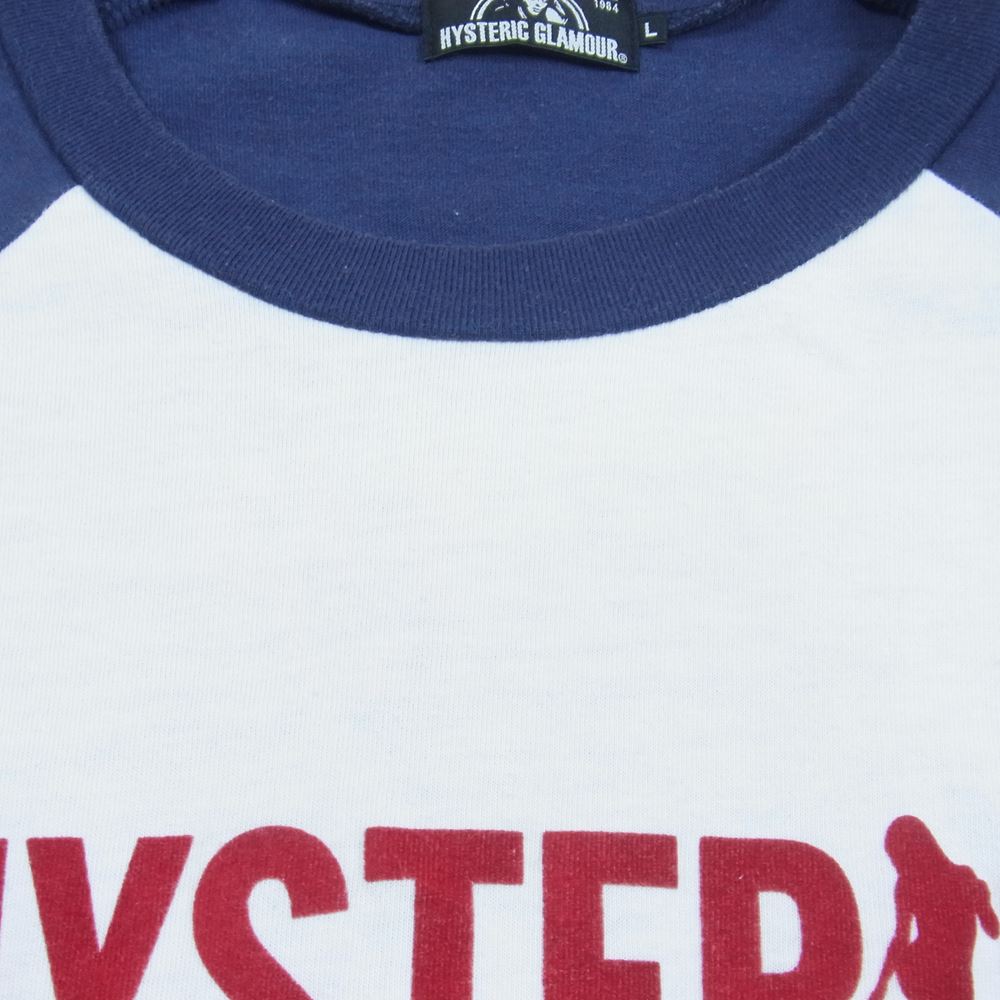 HYSTERIC GLAMOUR ヒステリックグラマー 0261CT08 HYSTERIC ロゴ ガール 半袖 Tシャツ ホワイト系 ネイビー系 L【中古】