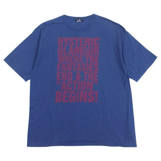 HYSTERIC GLAMOUR ヒステリックグラマー 02172CT12 BEGINS! pt T-SH ガール ロゴ 半袖 Tシャツ ネイビー系 L【中古】