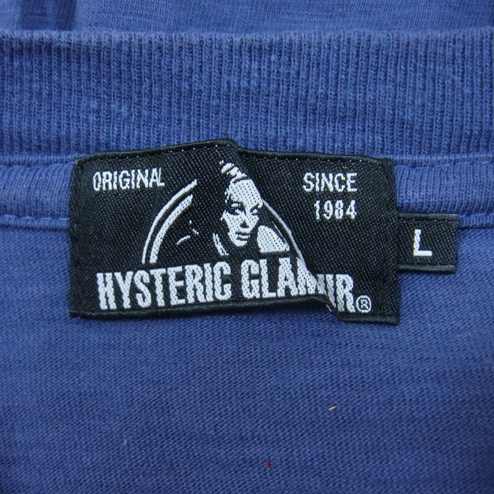 HYSTERIC GLAMOUR ヒステリックグラマー 02172CT12 BEGINS! pt T-SH ガール ロゴ 半袖 Tシャツ ネイビー系 L【中古】