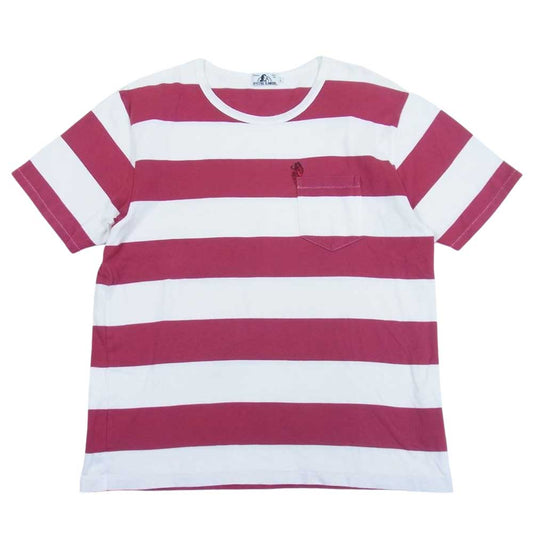 HYSTERIC GLAMOUR ヒステリックグラマー 0261CT17 DEVIL WOMAN 刺繍 ボーダー ポケット 半袖 Tシャツ ホワイト系 ワインレッド系 L【中古】