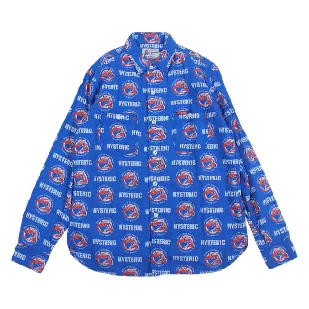 HYSTERIC GLAMOUR ヒステリックグラマー 02172AH01 シャーク ガール 総柄 長袖 シャツ ブルー系 L【中古】