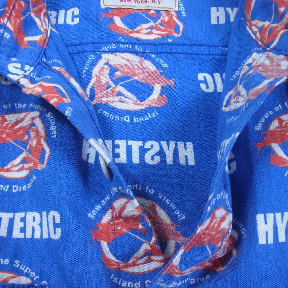 HYSTERIC GLAMOUR ヒステリックグラマー 02172AH01 シャーク ガール 総柄 長袖 シャツ ブルー系 L【中古】