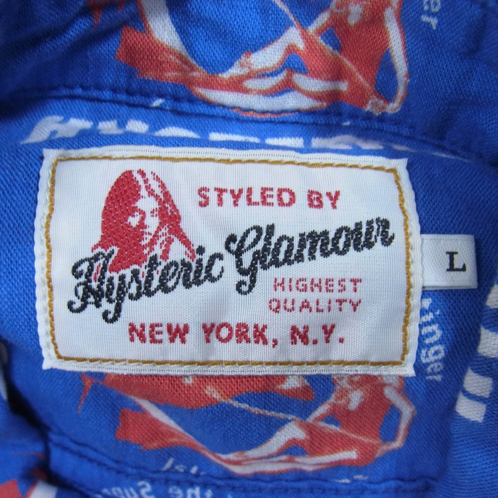 HYSTERIC GLAMOUR ヒステリックグラマー 02172AH01 シャーク ガール 総柄 長袖 シャツ ブルー系 L【中古】