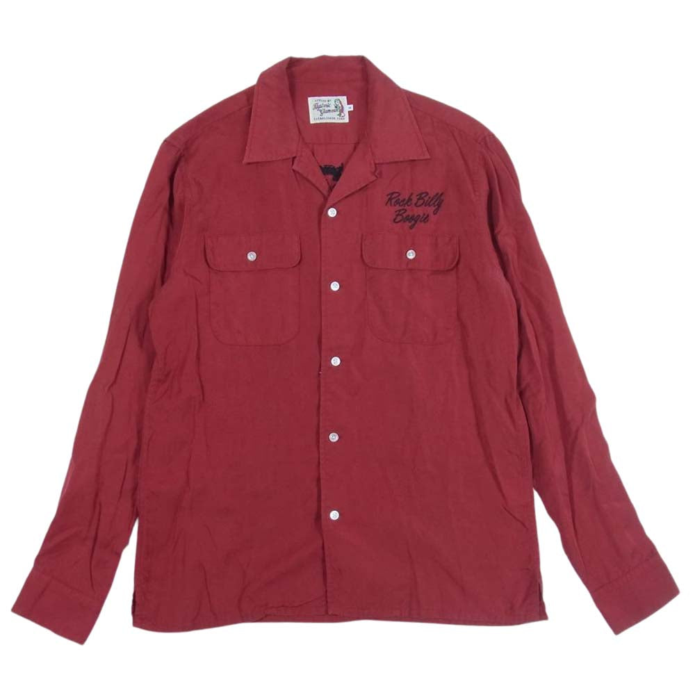 HYSTERIC GLAMOUR ヒステリックグラマー 0263AH13 ガール刺繍 レーヨン オープンカラー シャツ レッド系 M【中古】