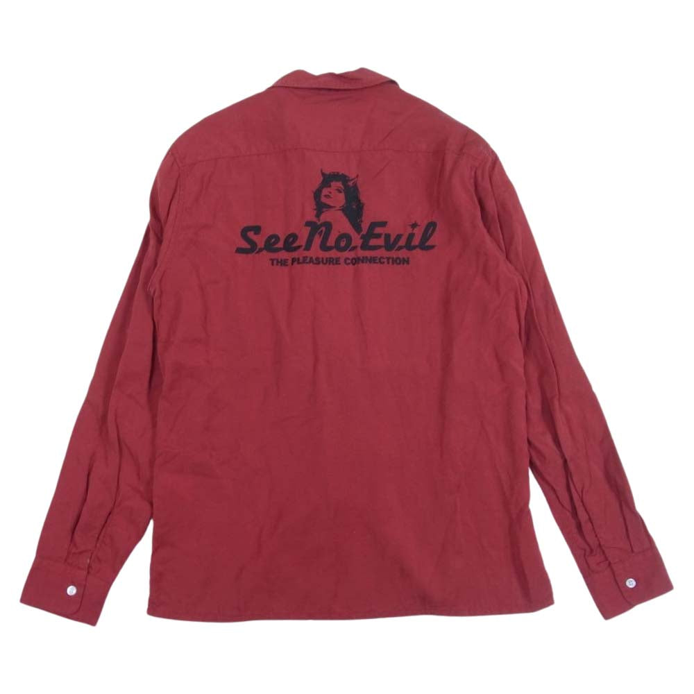 HYSTERIC GLAMOUR ヒステリックグラマー 0263AH13 ガール刺繍 レーヨン オープンカラー シャツ レッド系 M【中古】