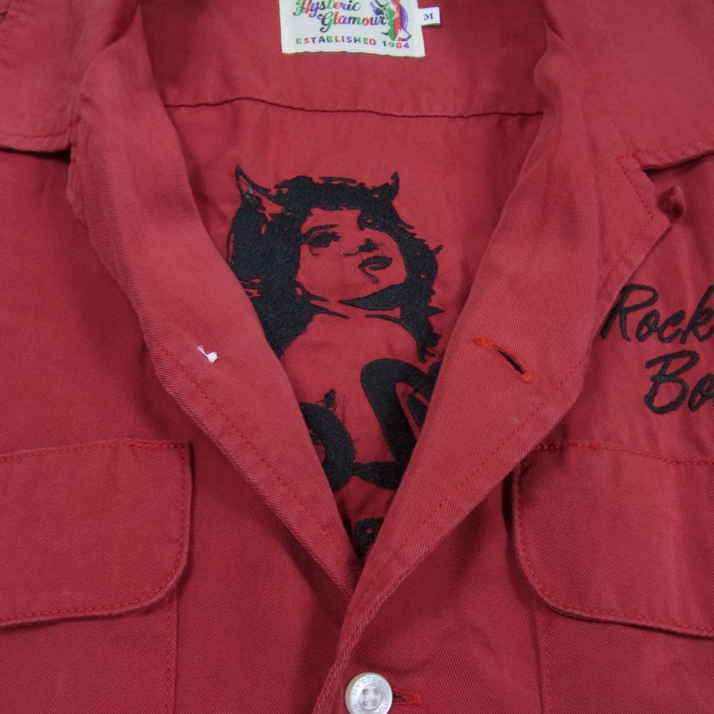 HYSTERIC GLAMOUR ヒステリックグラマー 0263AH13 ガール刺繍 レーヨン オープンカラー シャツ レッド系 M【中古】