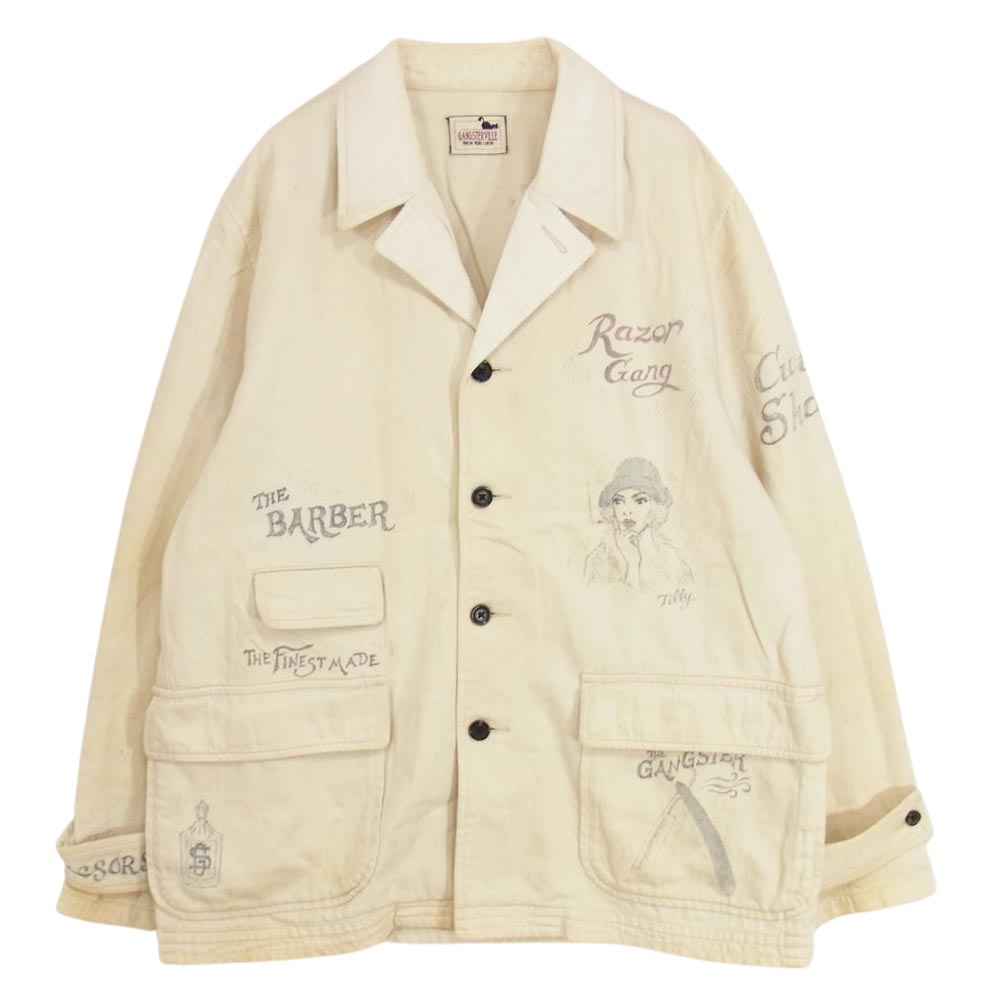GANGSTERVILLE ギャングスタービル GSV-14-AW-19 Olde JKT HAND PAINT ハンドペイント 加工 キャンバス ジャケット オフホワイト系 XL【中古】