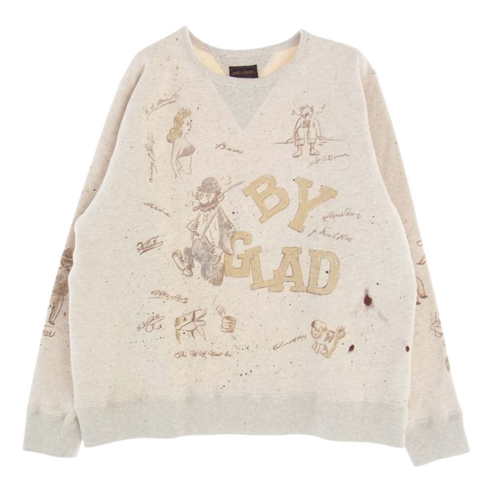 BY GLADHAND バイグラッドハンド BYGH-21-AW-15 GLADDEN グラッデン ペイント プリント スウェット ベージュ系 XL【中古】