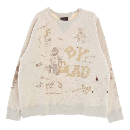 BY GLADHAND バイグラッドハンド BYGH-21-AW-15 GLADDEN グラッデン ペイント プリント スウェット ベージュ系 XL【中古】