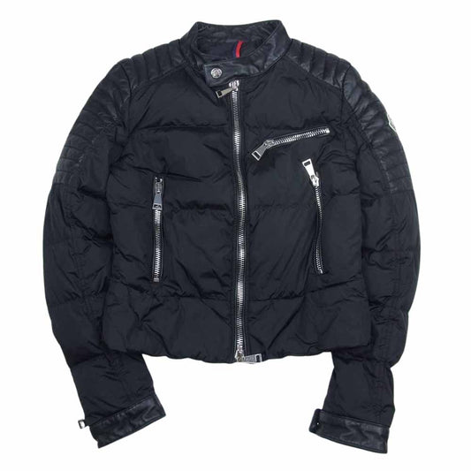 MONCLER モンクレール 国内正規品 KERKYRA レザー切替 ライダース ショート ダウンジャケット ブラック系 1【中古】