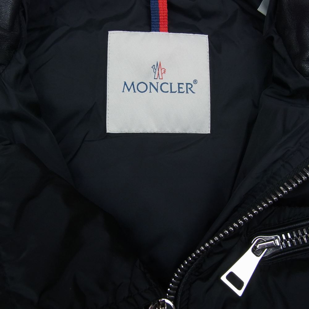 MONCLER モンクレール 国内正規品 KERKYRA レザー切替 ライダース ショート ダウンジャケット ブラック系 1【中古】