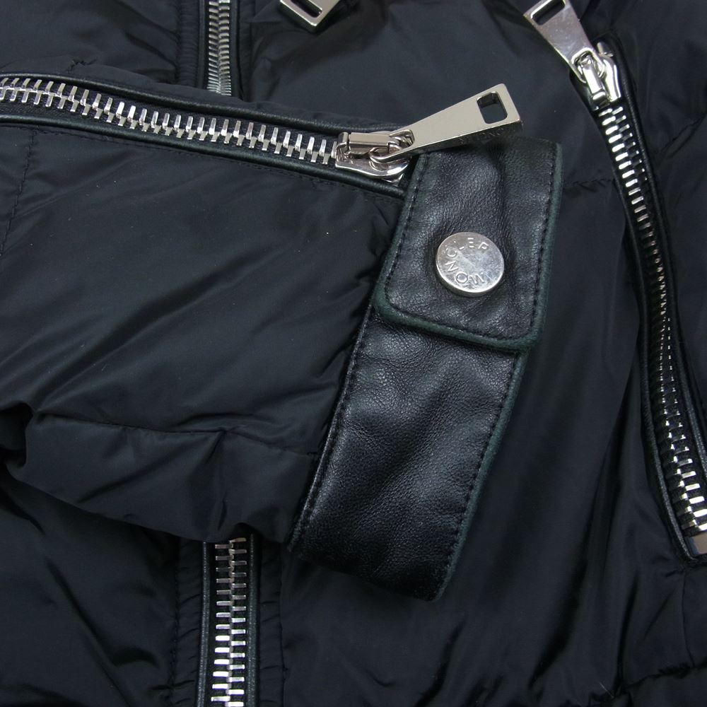 MONCLER モンクレール 国内正規品 KERKYRA レザー切替 ライダース ショート ダウンジャケット ブラック系 1【中古】