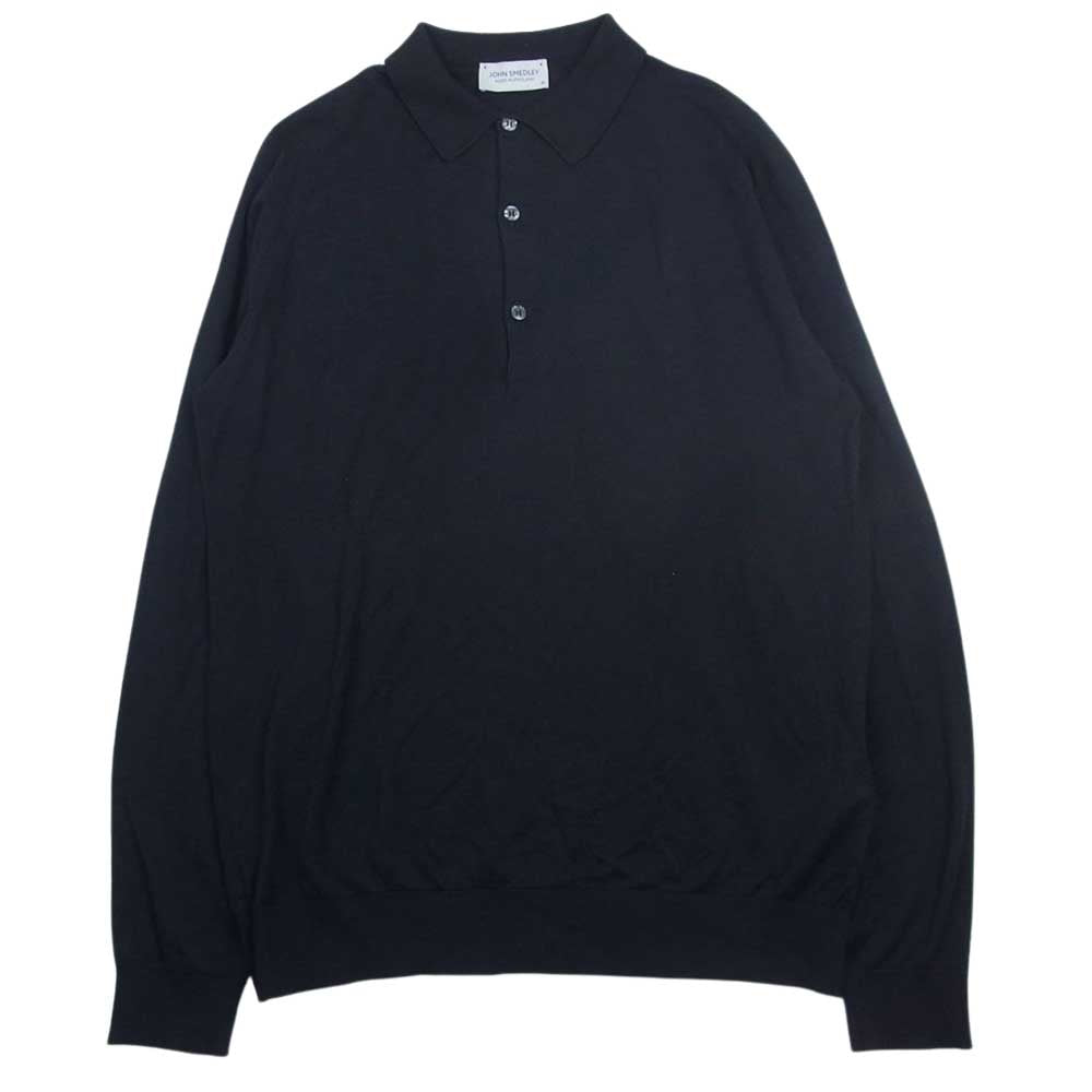 JOHN SMEDLEY ジョンスメドレー 英国製 30G MERINO WOOL メリノウール ロングスリーブ 長袖 ポロシャツ ニット ブラック系 M【美品】【中古】