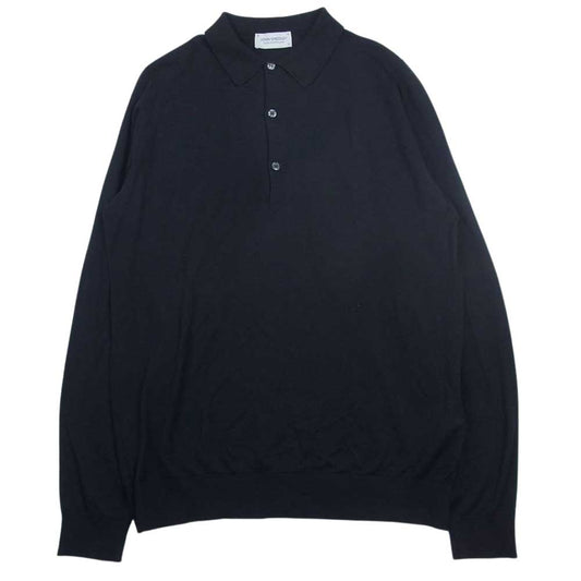 JOHN SMEDLEY ジョンスメドレー 英国製 30G MERINO WOOL メリノウール ロングスリーブ 長袖 ポロシャツ ニット ブラック系 M【美品】【中古】