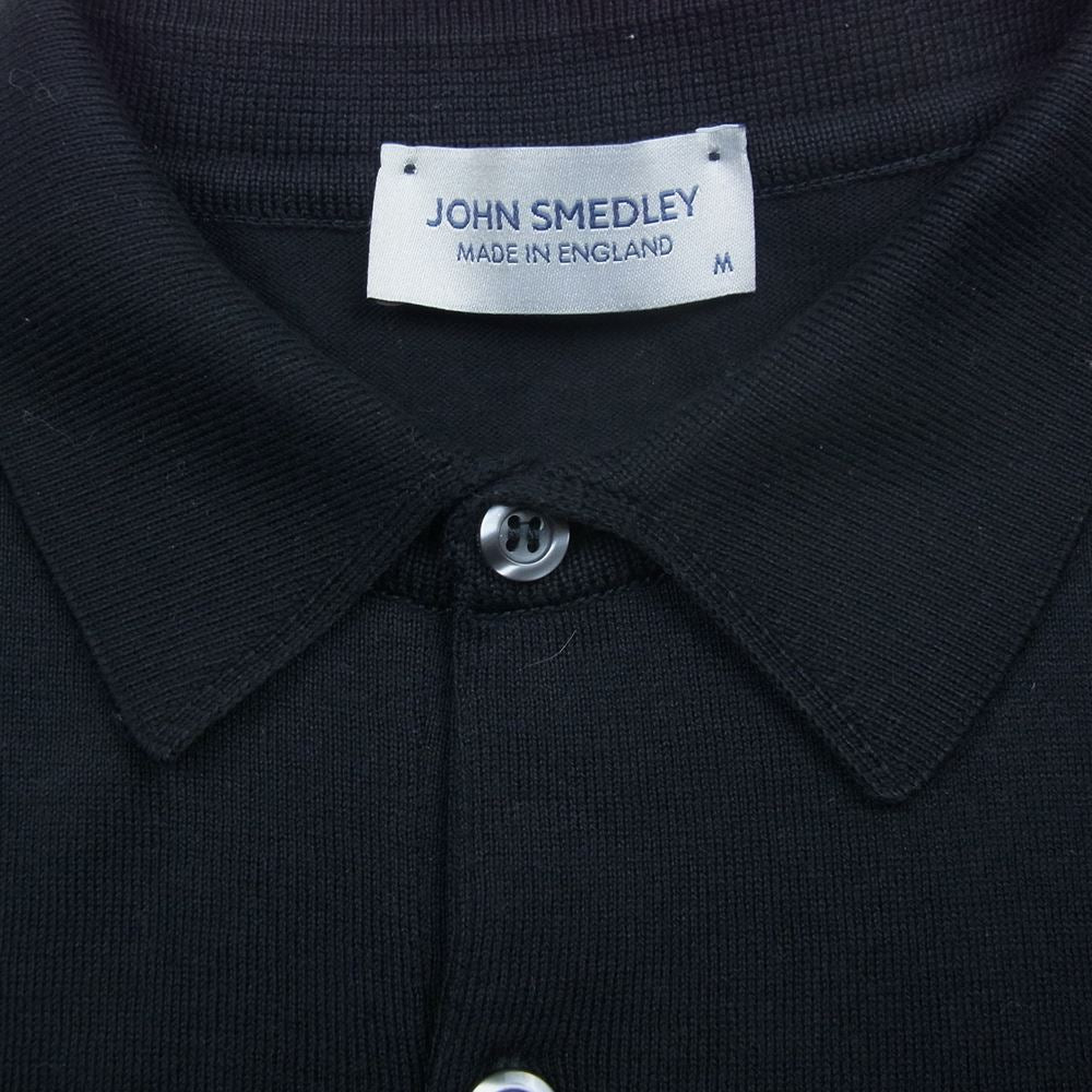 JOHN SMEDLEY ジョンスメドレー 英国製 30G MERINO WOOL メリノウール ロングスリーブ 長袖 ポロシャツ ニット ブラック系 M【美品】【中古】