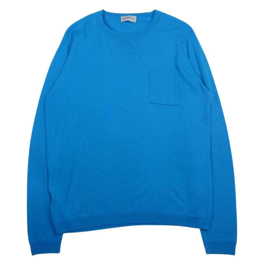 JOHN SMEDLEY ジョンスメドレー 英国製 ウール ポケット付き クルーネック ニット セーター ブルー系 L【中古】