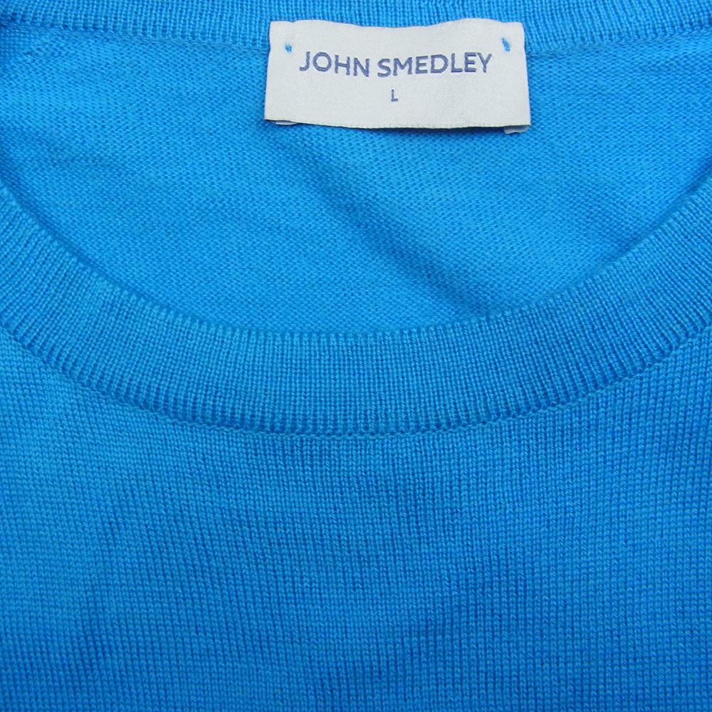 JOHN SMEDLEY ジョンスメドレー 英国製 ウール ポケット付き クルーネック ニット セーター ブルー系 L【中古】