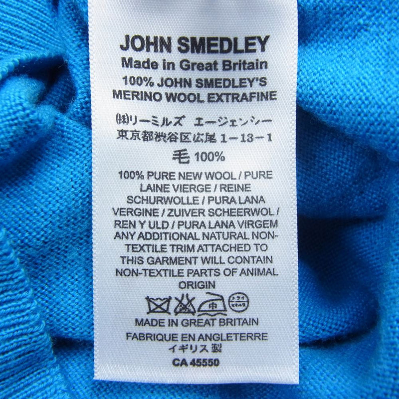 JOHN SMEDLEY ジョンスメドレー 英国製 ウール ポケット付き クルーネック ニット セーター ブルー系 L【中古】