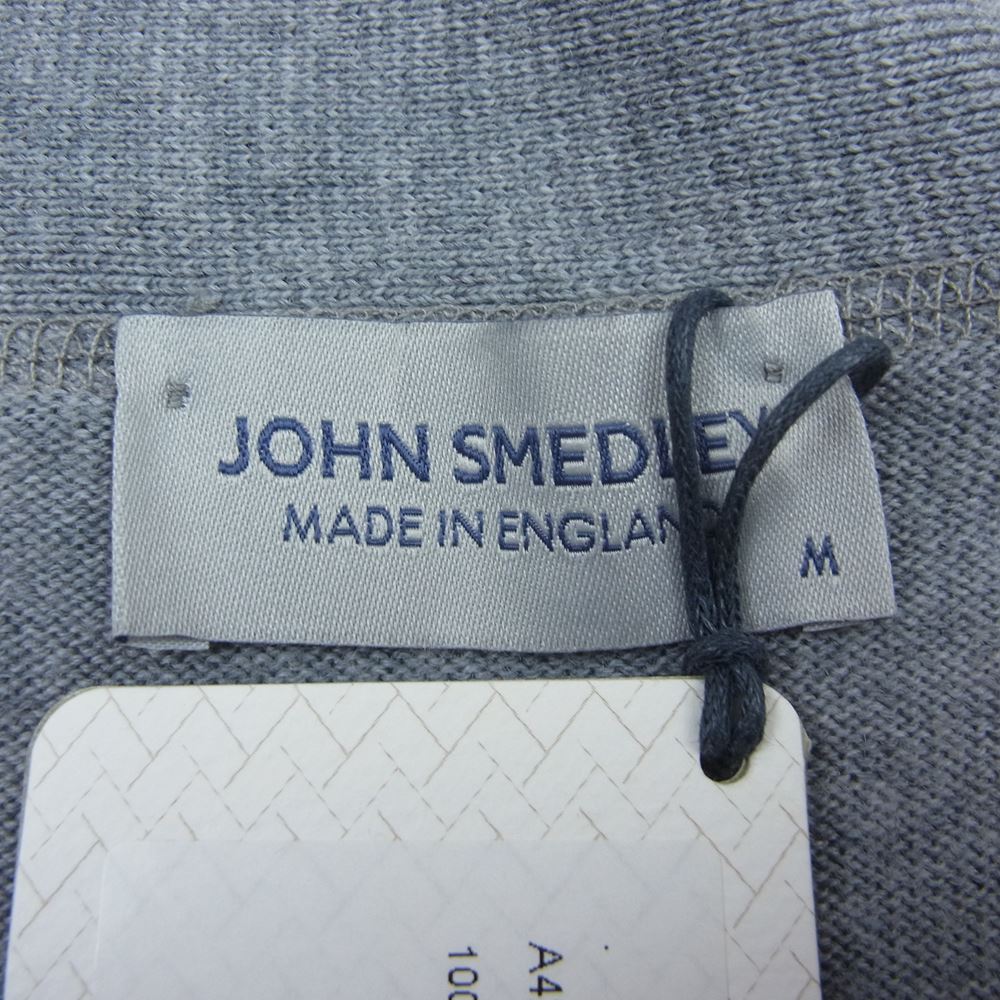 JOHN SMEDLEY ジョンスメドレー A4203 英国製 MERINO WOOL UNISEX CARDIGAN メリノウール ボタンレス ノーカラー カーディガン グレー系 M【美品】【中古】