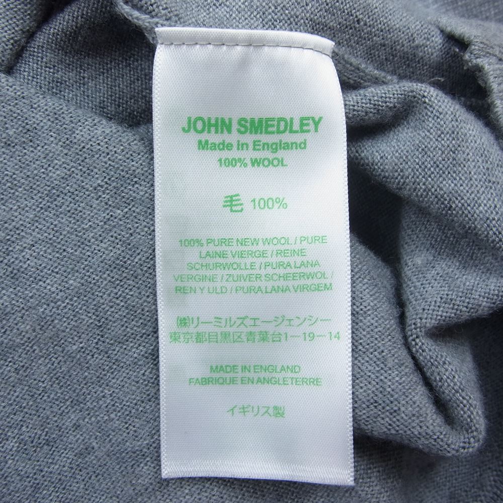 JOHN SMEDLEY ジョンスメドレー A4203 英国製 MERINO WOOL UNISEX CARDIGAN メリノウール ボタンレス ノーカラー カーディガン グレー系 M【美品】【中古】