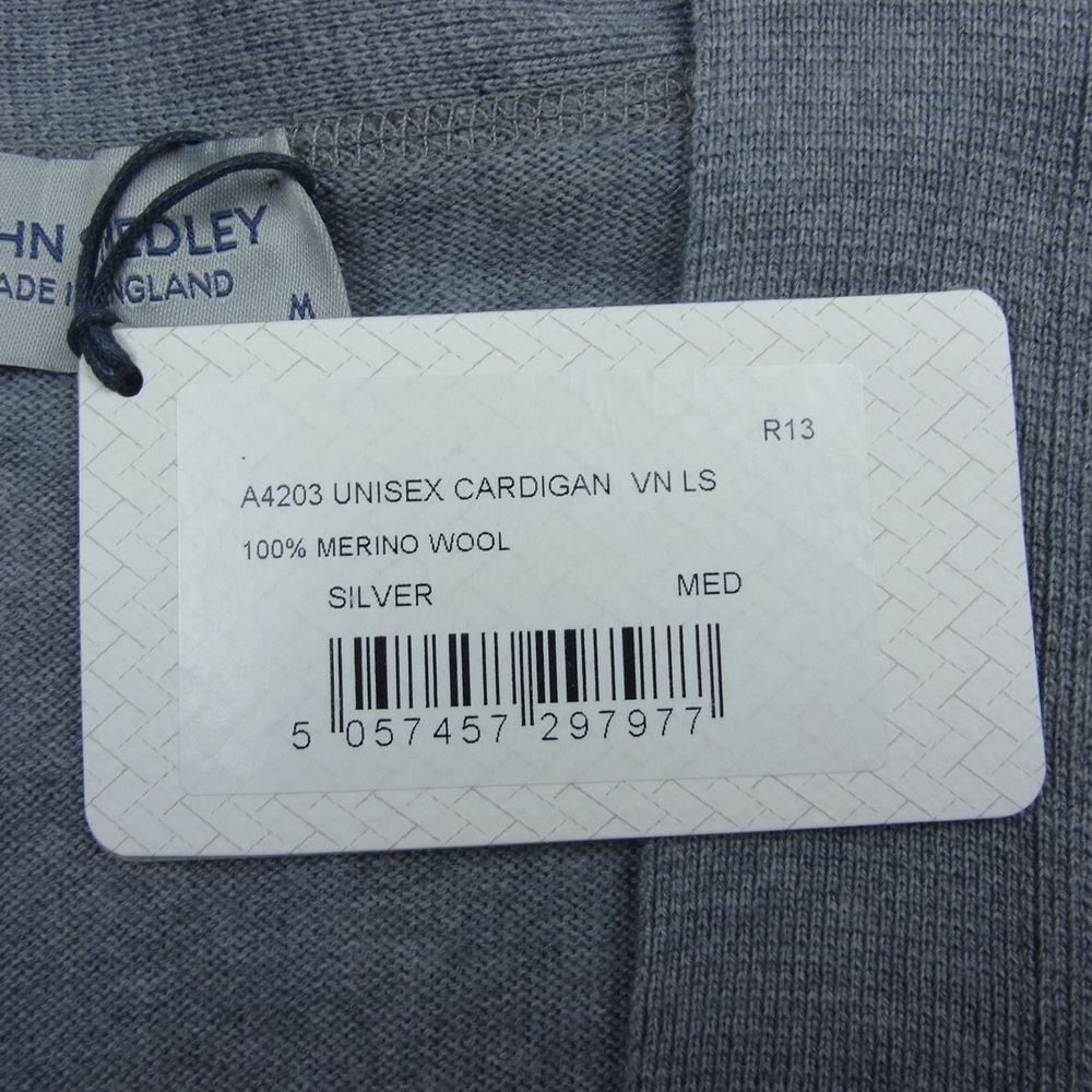 JOHN SMEDLEY ジョンスメドレー A4203 英国製 MERINO WOOL UNISEX CARDIGAN メリノウール ボタンレス ノーカラー カーディガン グレー系 M【美品】【中古】