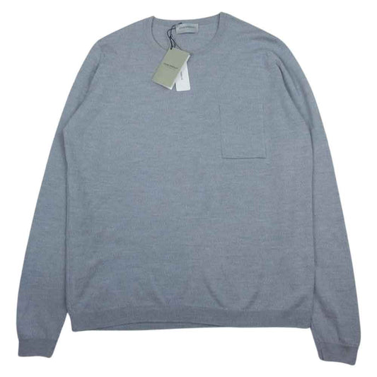 JOHN SMEDLEY ジョンスメドレー A3910 国内正規品 英国製 MERINO WOOL MENS PULLOVER CN LS 24G メリノウール プルオーバ― ポケット付き クルーネック ニット セーター グレー系 L【新古品】【未使用】【中古】