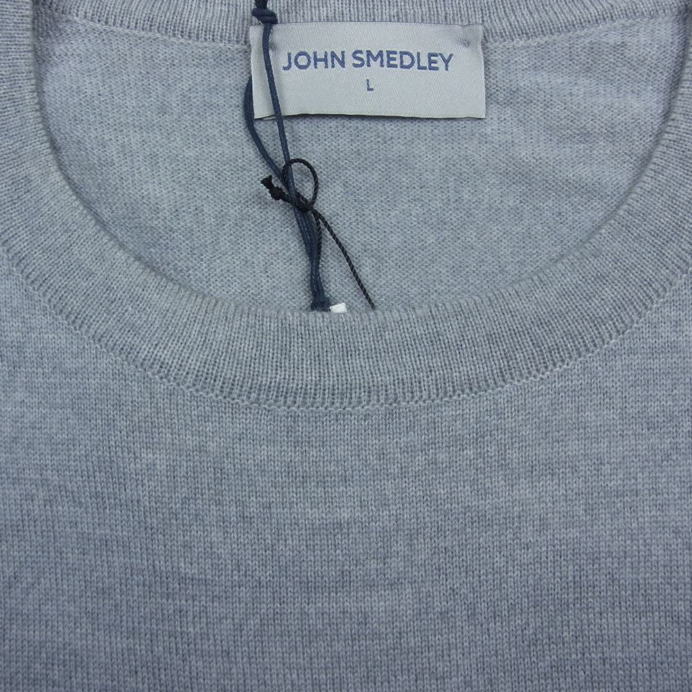 JOHN SMEDLEY ジョンスメドレー A3910 国内正規品 英国製 MERINO WOOL MENS PULLOVER CN LS 24G メリノウール プルオーバ― ポケット付き クルーネック ニット セーター グレー系 L【新古品】【未使用】【中古】