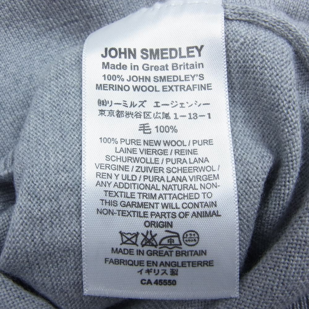 JOHN SMEDLEY ジョンスメドレー A3910 国内正規品 英国製 MERINO WOOL MENS PULLOVER CN LS 24G メリノウール プルオーバ― ポケット付き クルーネック ニット セーター グレー系 L【新古品】【未使用】【中古】